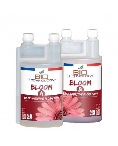 Bloom A+B 1L Bio-Technology est un engrais de floraison qui convient pour tous les types de culture : terre, hydroponie et fibre de coco.
